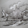 old jaffa port.
drawing for sea shell cameo /old jaffa/
paper toned,pencil,whitwash
44.5 * 31cm