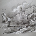 old jaffa port.
drawing for sea shell cameo /old jaffa/
paper toned,pencil,whitwash
44.5 * 31cm