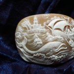 sea shell cameo. judaica. the Prophet Jonah and the Whale  5.8 * 4.5cm