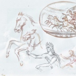 sketsh for engraving intaglio/
ancient Rome/ Pompeii mural painting motive.