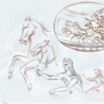 sketsh for engraving intaglio/
ancient Rome/ Pompeii mural painting motive.