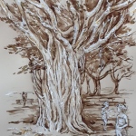 Tree of Life.
drawing, pen,brown ink, tinted paper.
white acrylic. 59 * 39cm