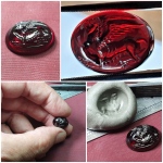 handcarved intaglio,
natural garnet stone engraved.
SPHINKS image.
ancient Rome gems inspirit.