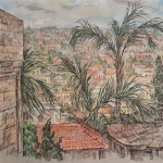 A Druze village
on mount Carmel.
pastel,tinted paper,acrylic paint.
52 * 48 cm   2023 year